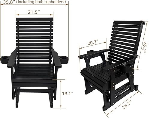 Vista 2 de Fortune Candy Planeador de madera para patio para una persona, con respaldo alto y asiento contorneado profundo, madera de abeto maciza, resistente