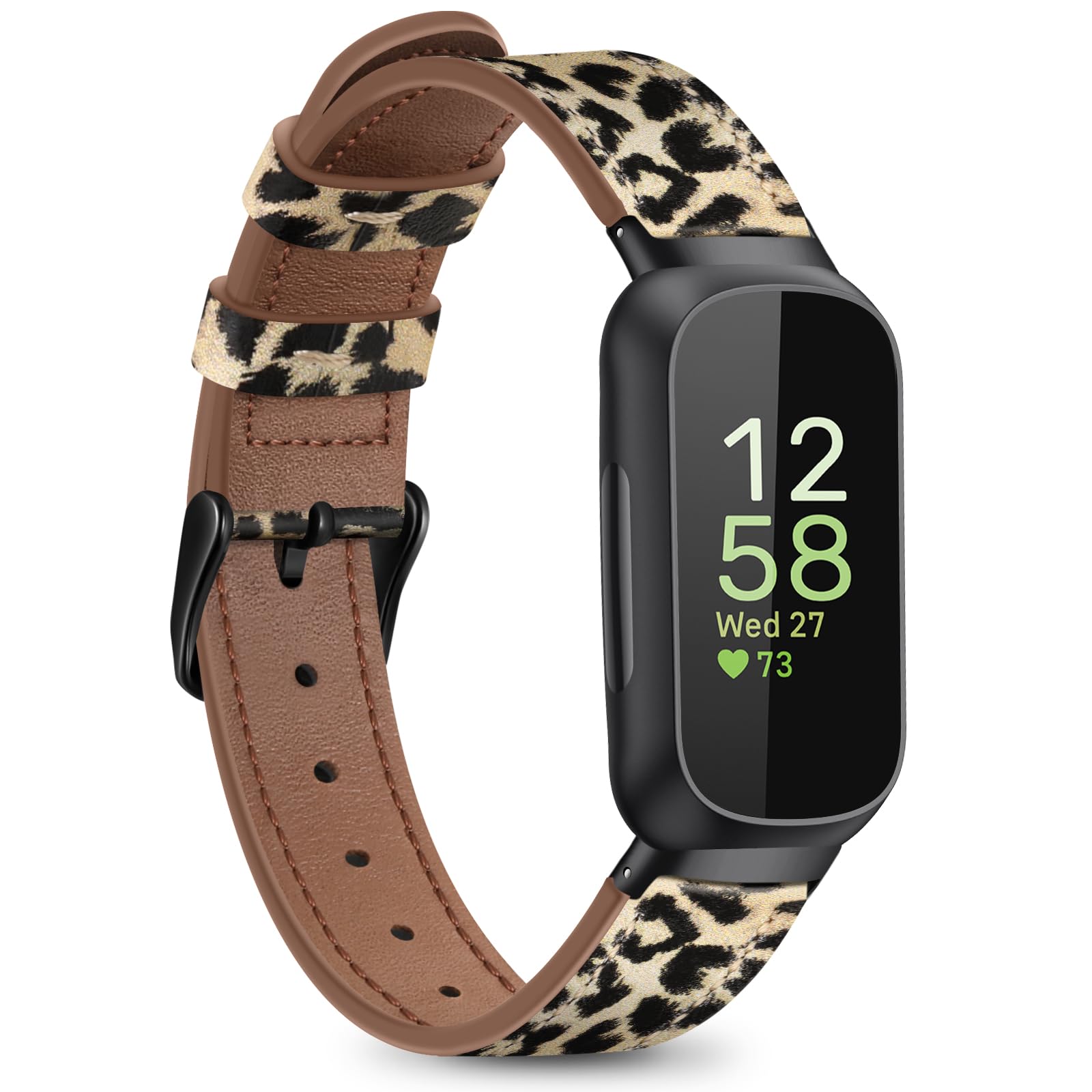 Fintie Bands Compatible with Fitbit Inspire 3 2 1 HR, Soft Genuine Leather Replacement Strap Wrist Band, Classic Leopard