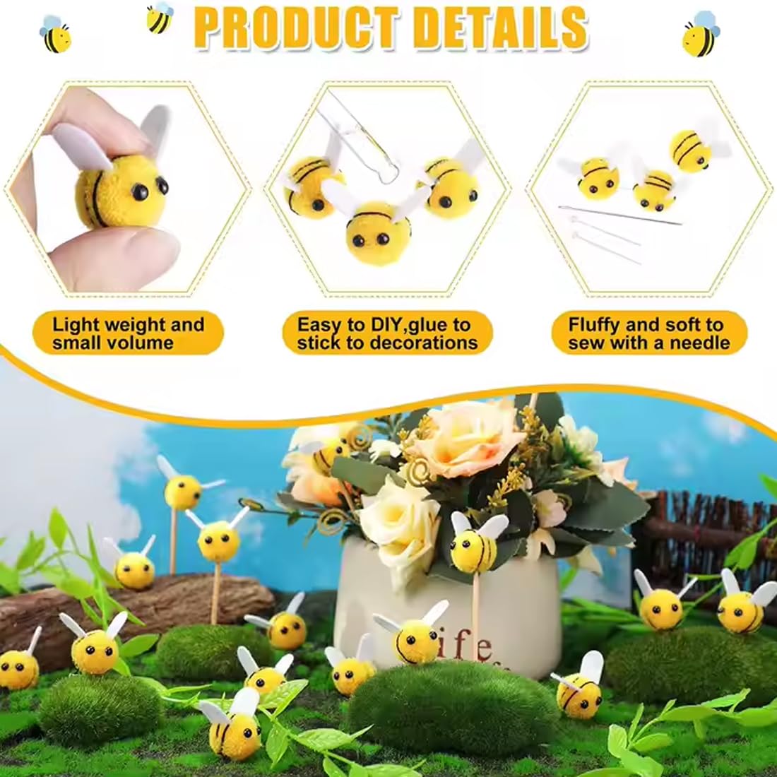 20 Piezas Mini Abeja de Fieltro de Lana de Abeja 20 mm Ideal para Manualidades, Fiestas y Decoración del Hogar