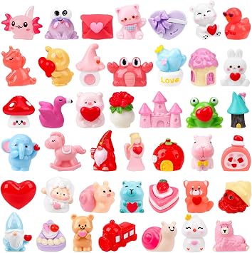 56Pcs Valentines Day Miniature Figurines 56 Style Valentines Mini Small Resin Figurines with Love Heart Animals and Little Ducks for Valentines Party Gifts Dollhouse Fairy Garden Landscape Home Decor