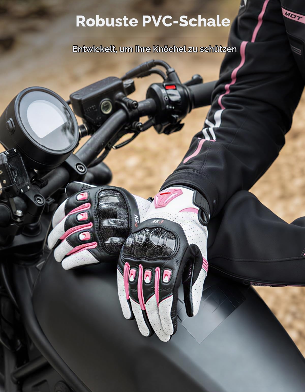 KEMIMOTO Motorrad Handschuhe Damen, Vollfinger Ziegenleder mit rutschfesten Pads, Touchscreen Motorradhandschuhe Leder, Winter Schutzhandschuhe, Motocross, Roller, Moped, Quad, Paitball, ATV
