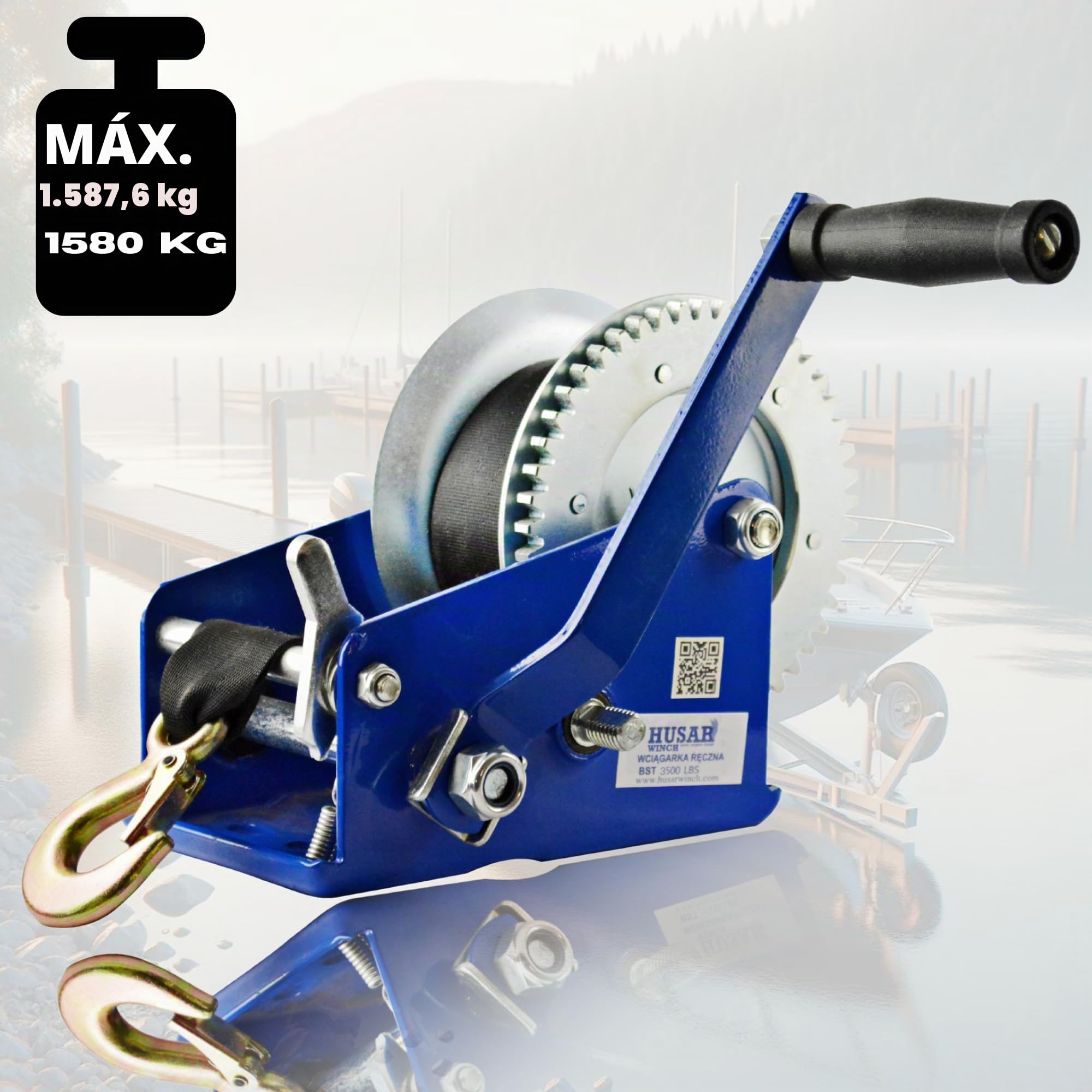Cabrestante manual 3500 lbs | 1587 kg Con Correa De 10 Metros, Fabricado En Acero Inoxidable, Freno de Trinquete, De Simple Efecto, Para Barcos, Remolques, Industria