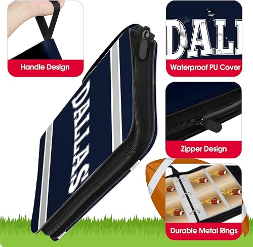 Miniatura 2 de Carpeta de tarjetas de fútbol con fundas 400 bolsillos, soporte para tarjetas de fútbol de Dallas para tarjetas de colección, carpeta con 3 anillas