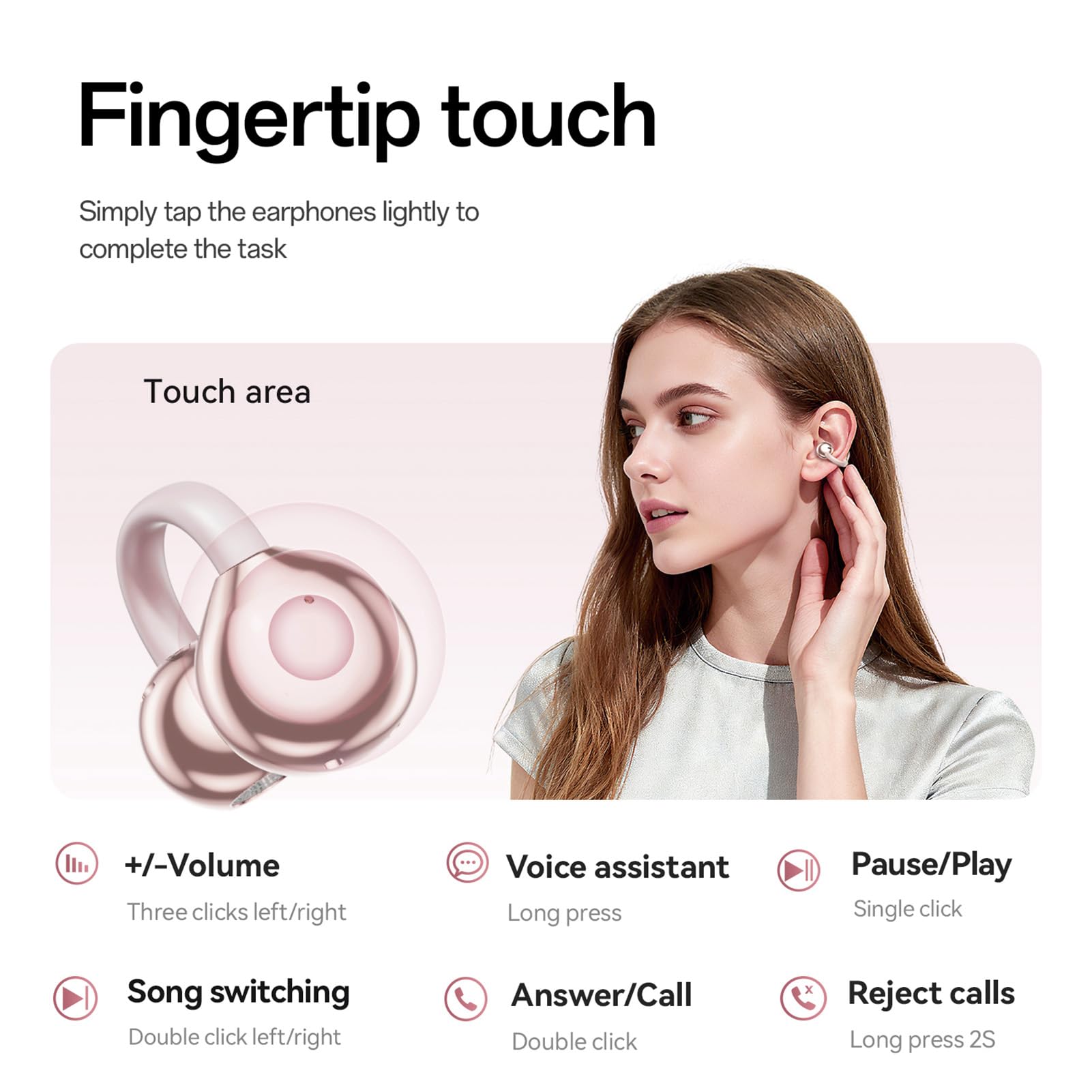 Bewinner Écouteurs Bluetooth à Clipser, 8 Modes de Traduction (Pink)