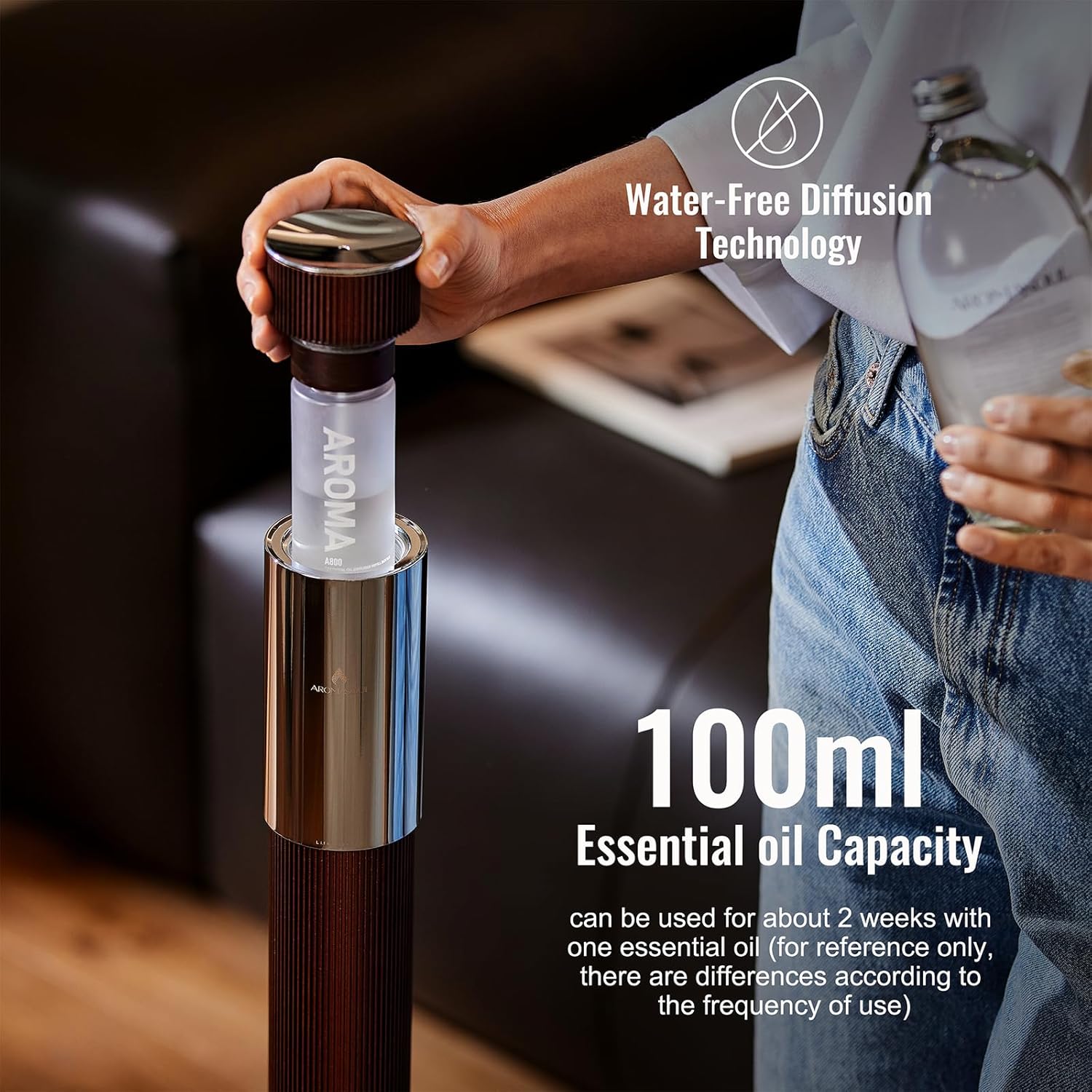 Inserting essential oil bottle into diffuser