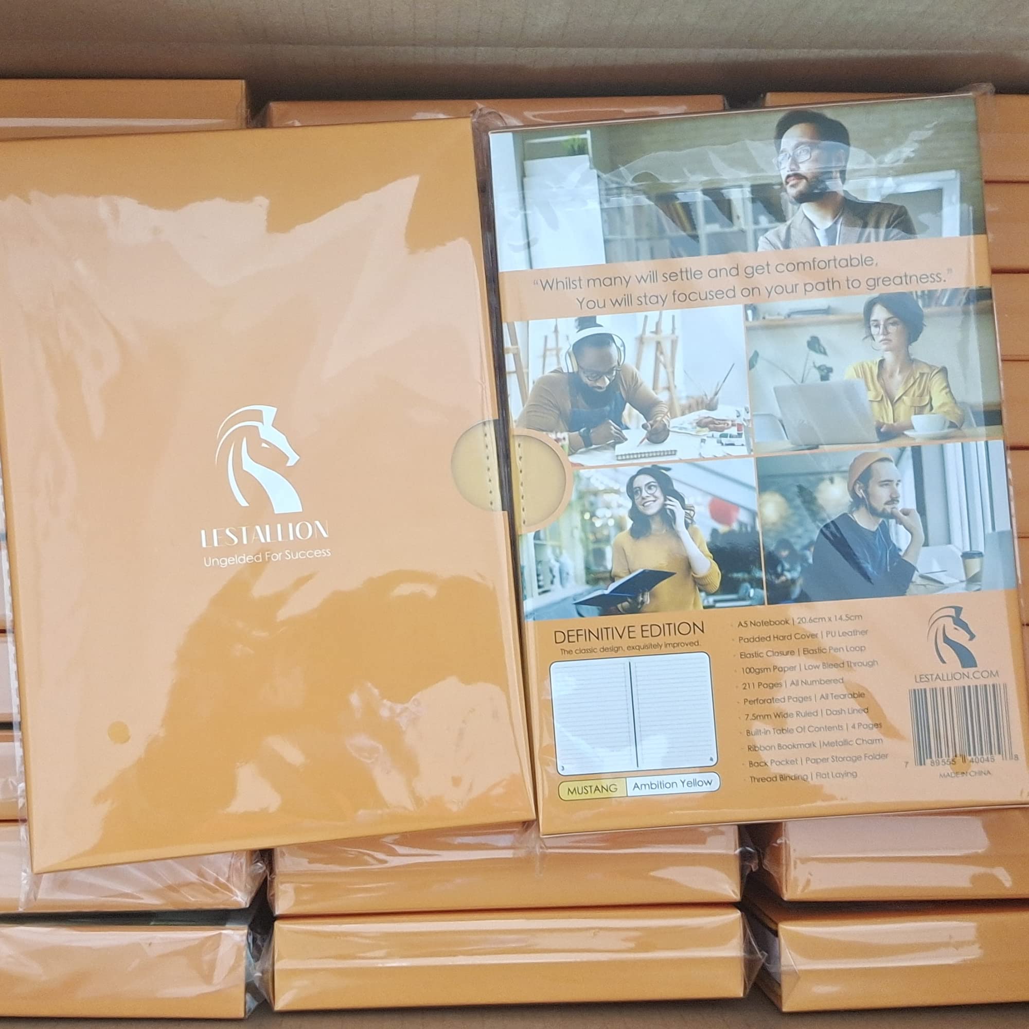 LeStallion LS2 Hardcover-Notizbuch, gelbes A5-Notizbuch zum Schreiben, 100 g/m², gebunden, gelbes Tagebuch, 216 perforiertes, liniertes Papier, Kunstleder-Tagebuch, liniert, fester Einband