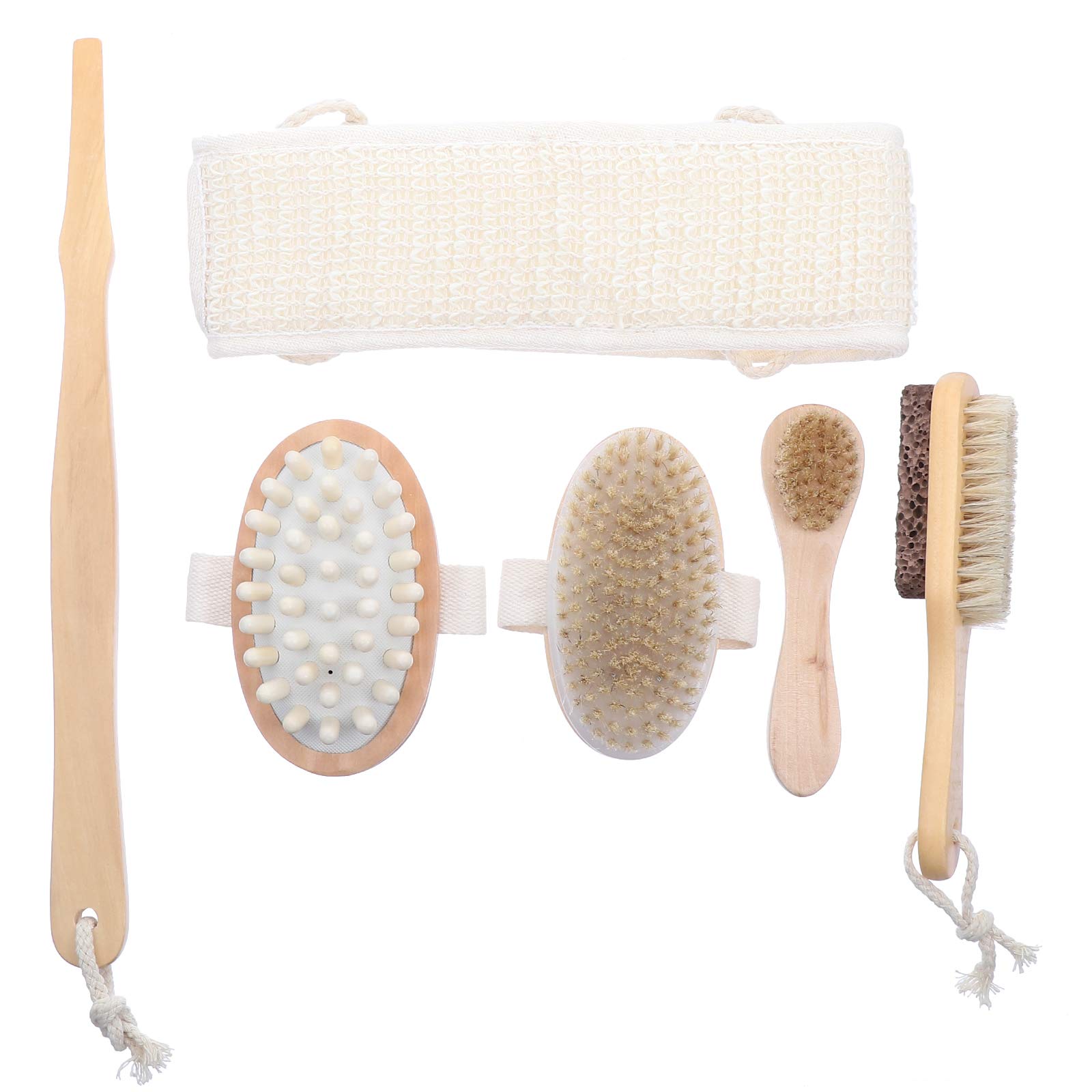 6 Stück Spa Bade und Körperbürsten mit Massageborsten Rückenpeeling für Hauttypen mit Haken für Einfaches Aufhängen Reinigung von Rücken Nacken und Schultern