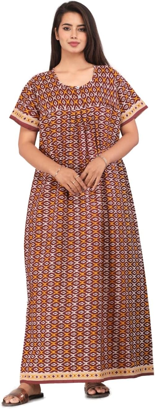 Women Stylish Nighty for Women Cotton Floor Length Round Neck