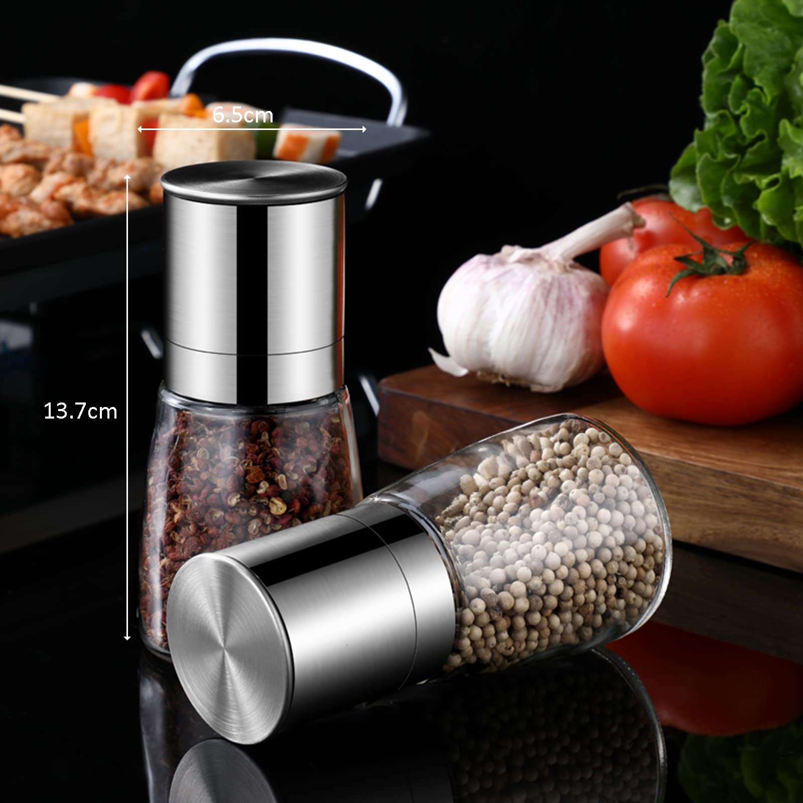 Set 2 Macinasale E Pepe In Acciaio Inox E Vetro - Rotore Ceramico Regolabile, Altezza 19,1 Cm - 2