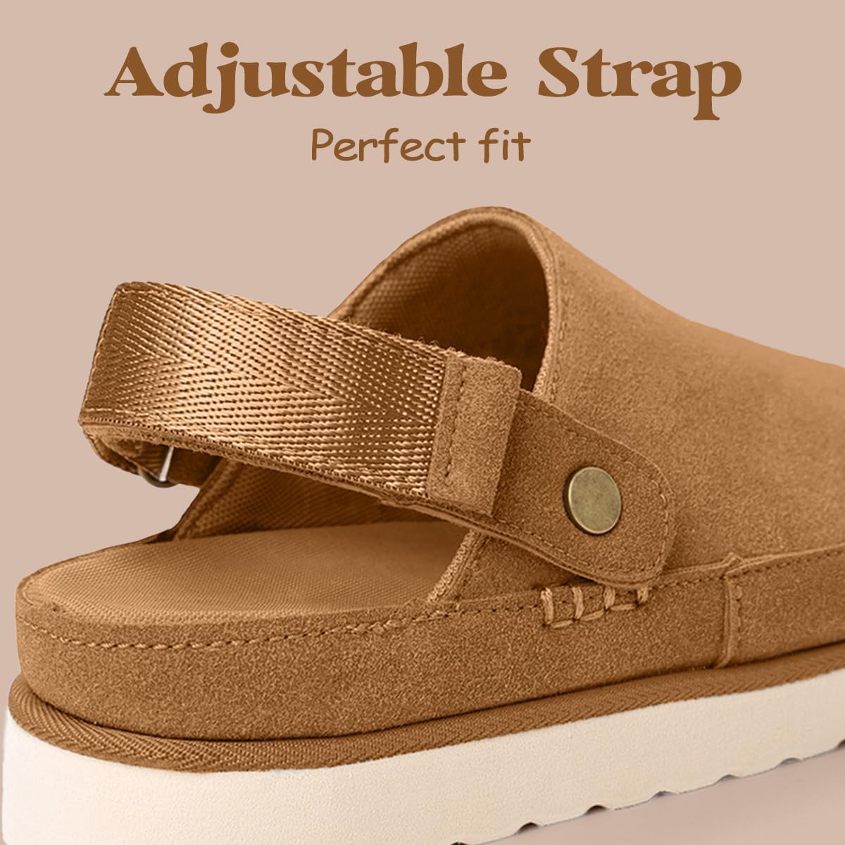 Miggliacci Women's Genuine Suede Platform Clogs with Adjustable Strap Comfy Memory Foam Arch Support Mules & Clogs Goldenstar Slippers for Women Indoor Outdoor - Image 3