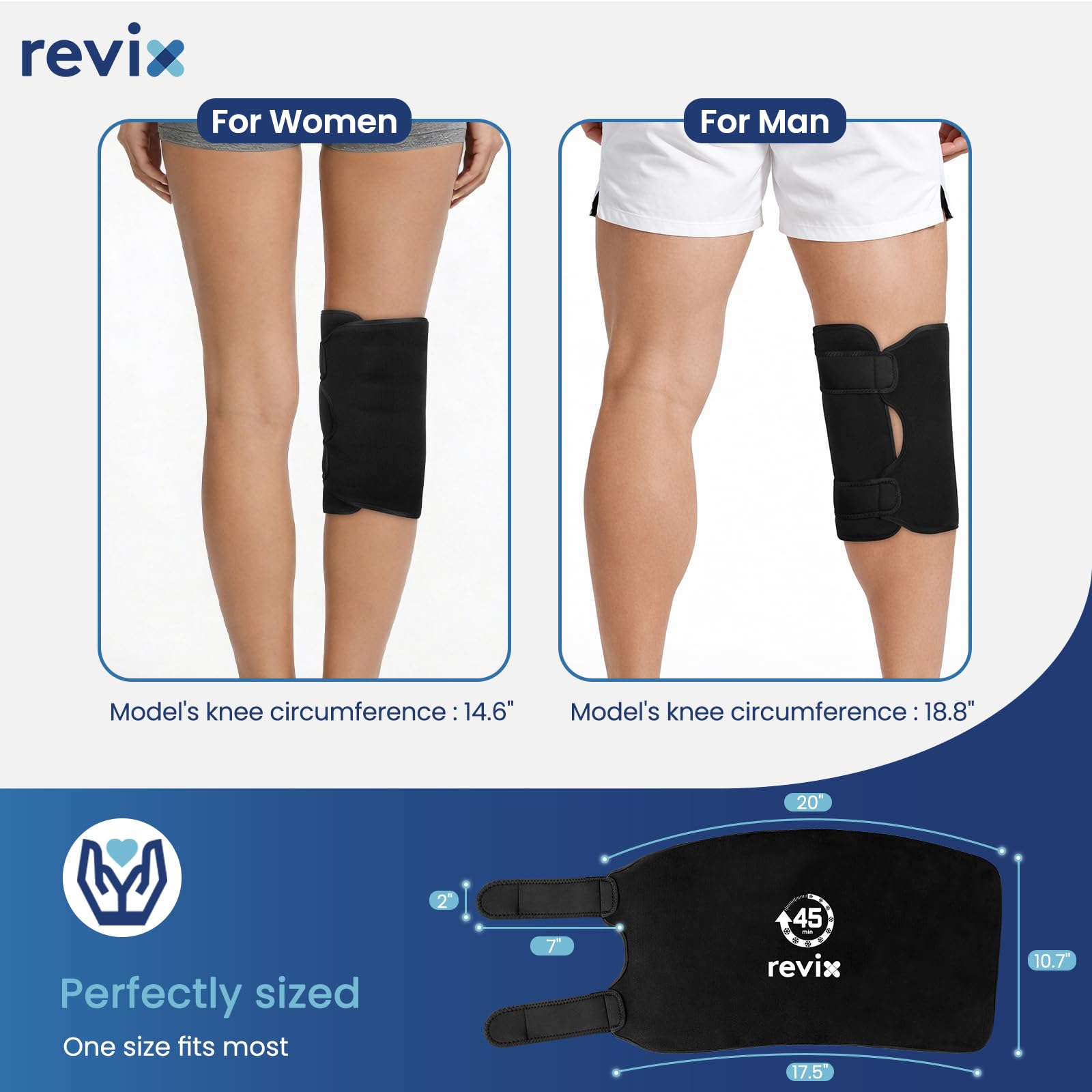 REVIX Extra Large Knee Ice Pack, bolsa de hielo para rodilla con 45 minutos de duración, diseño de gel con rejilla de hielo, terapia de frío para pantorrillas y brazos (50,8×27,1cm, 2 unidades)