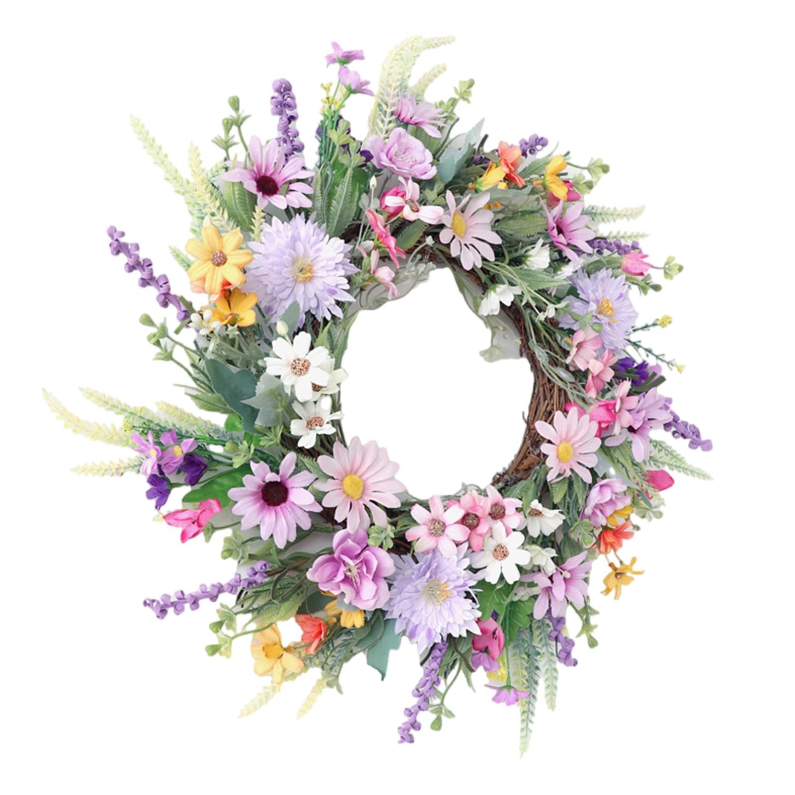 Artificial Flower Leaves Wreath 50cm Realistic Flower Wreath Spring for Inside and Outside Festival Decoration Spring