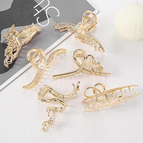 Miniatura 15 de LUKACY Paquete de 6 pinzas de metal grandes para el cabello, pinzas de pelo doradas grandes de 4 pulgadas, pinzas de pelo perfectas para mujeres