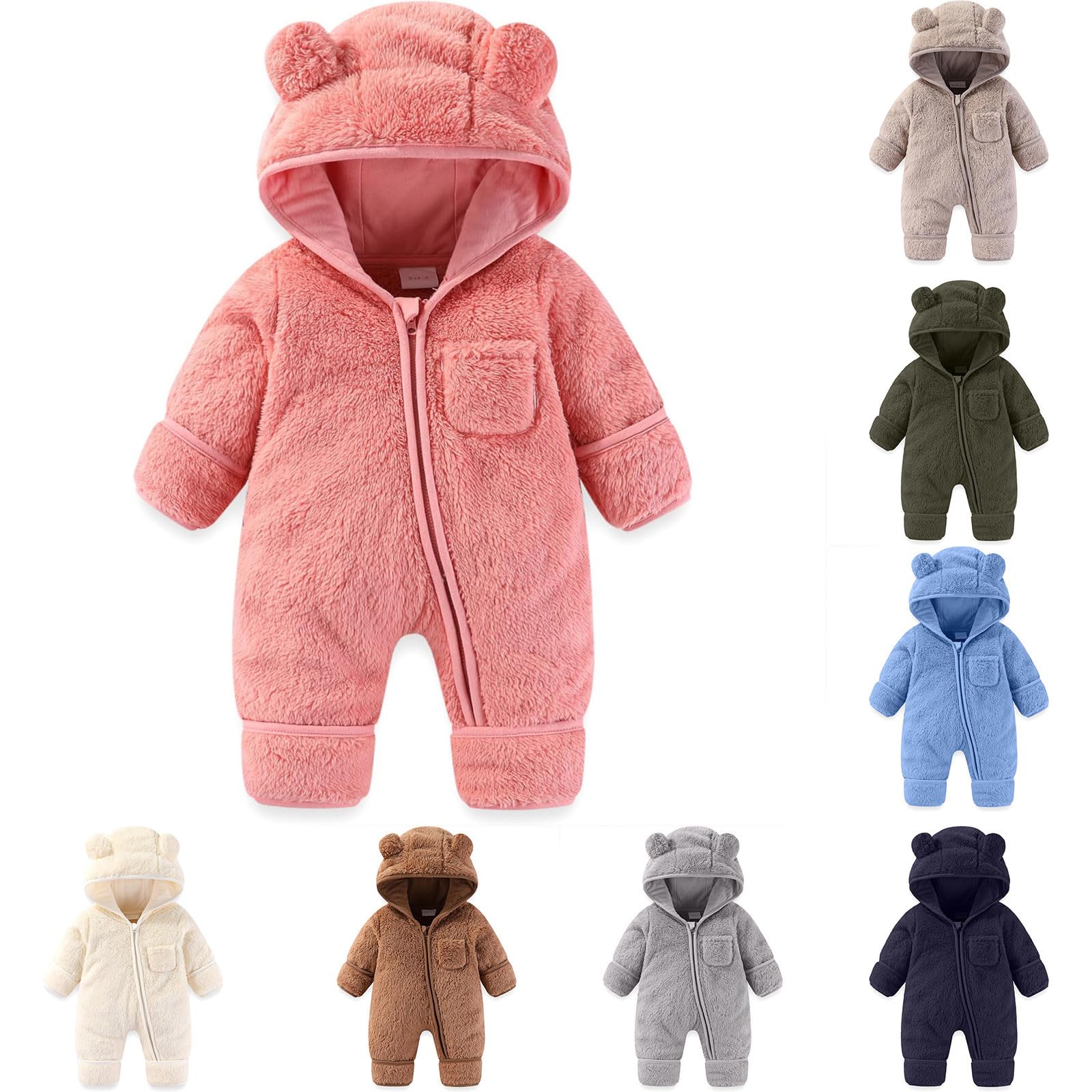 Produktbild von Schneeanzug Baby LSERVER Neugeborener Strampler Baby Mit Kapuze Fleecever Schneeanzug Baby Mädchen