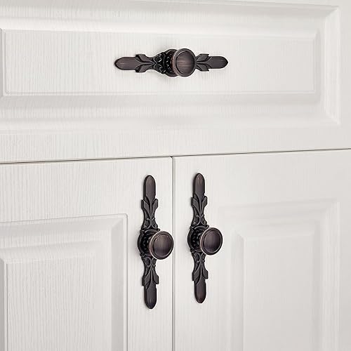 Miniatura 4 de Aandxomk - Juego de 10 pomos de bronce aceitado para armario de cocina de 5.8 pulgadas con placas, herrajes para gabinete, oficina, baño, tocador,