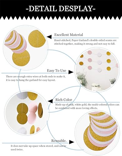 Miniatura 3 de MerryNine Guirnalda de papel de 5 unidades, guirnalda de papel con purpurina de 65 pies, decoración para colgar, pancarta para baby shower, blanco