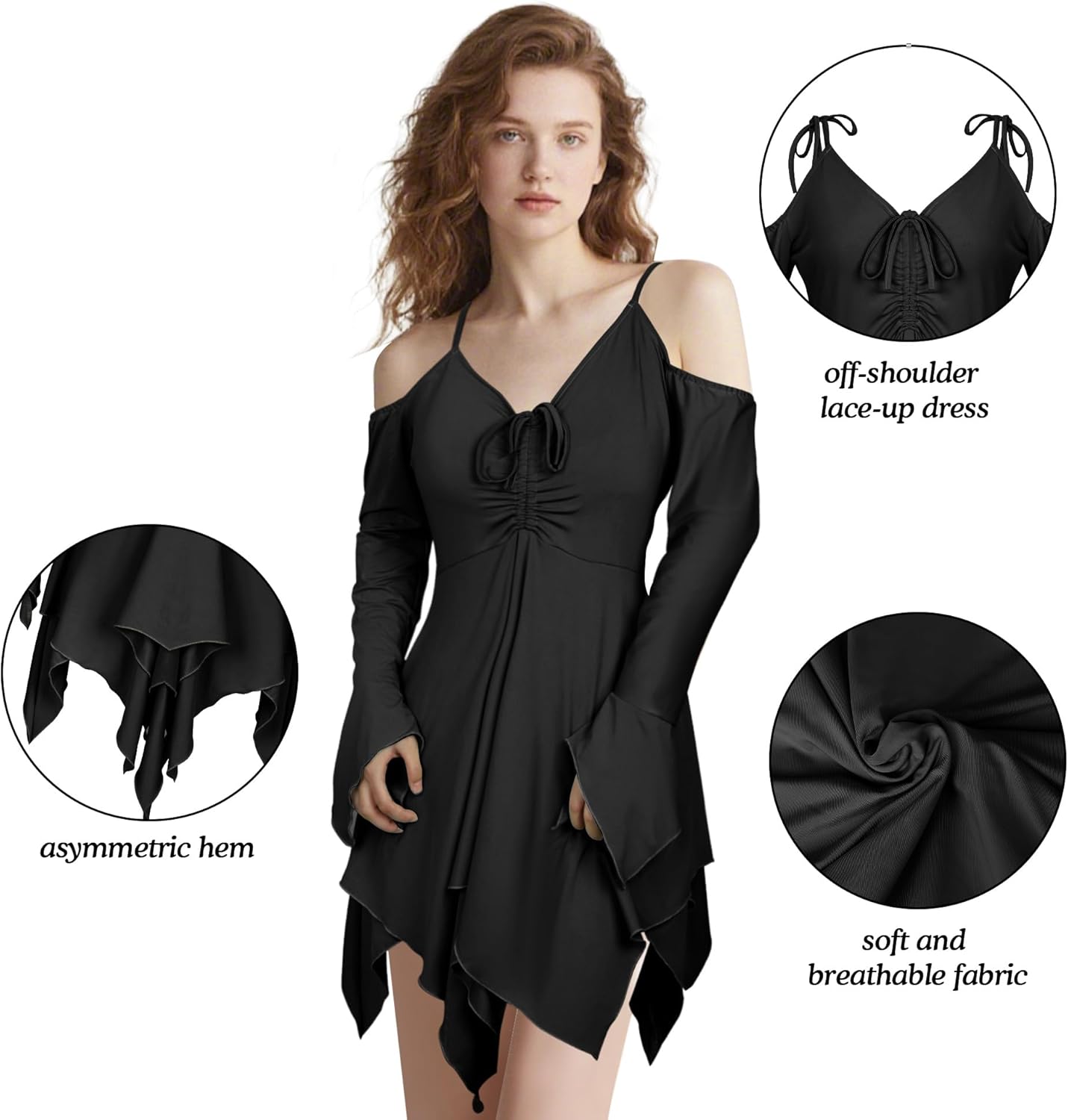 Vermeyen Fairy Handkerchief Dress Costume Flowy Off Shoulder for Women Halloween Cosplay - Image 5