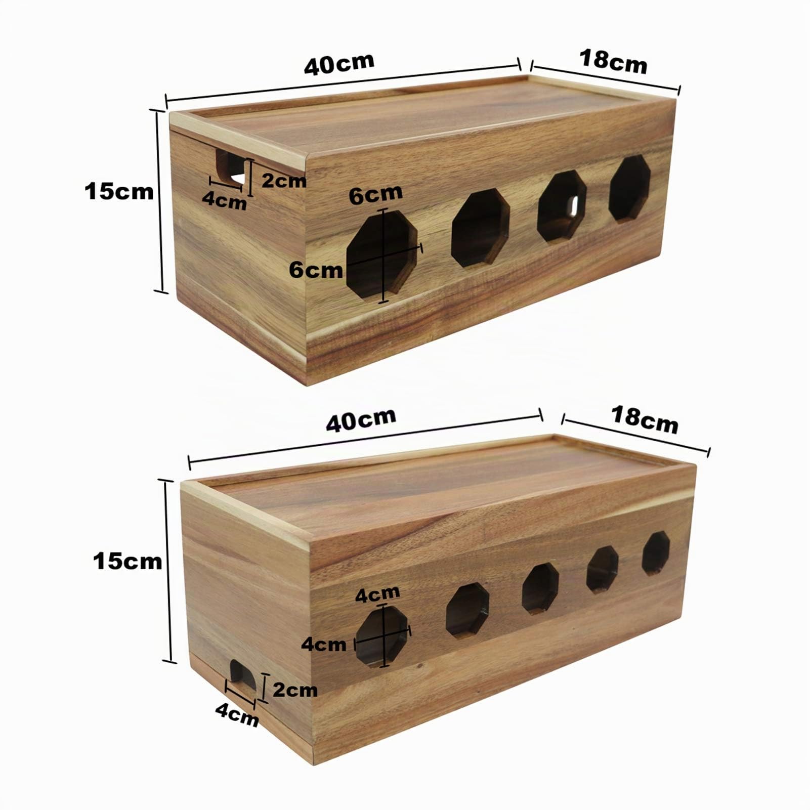 Insun Boîtier pour Câbles en Bois D'acacia, Boîtes de Rangement pour Câbles avec Couvercle, Garder les Câbles Bien Rangés pour Maison et Bureau 40x18x15cm