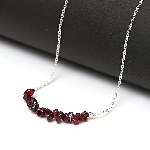 Miniatura 3 de Gempires Natural Red Garnet Chip Bar Necklace, Garnet Healing Crystal Necklace, January Birthstone, Garnet Beaded Necklace for Women 18 inch, Gift