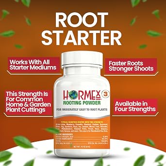 Hormex Rooting Hormone Powder #3 (0.30% IBA) for Common Houseplants, Flowers & Garden Varieties - Starter Strength Root Stimulator & Growth Hormone for Plant Cuttings, Cloning, Propagation (3 Pack)
