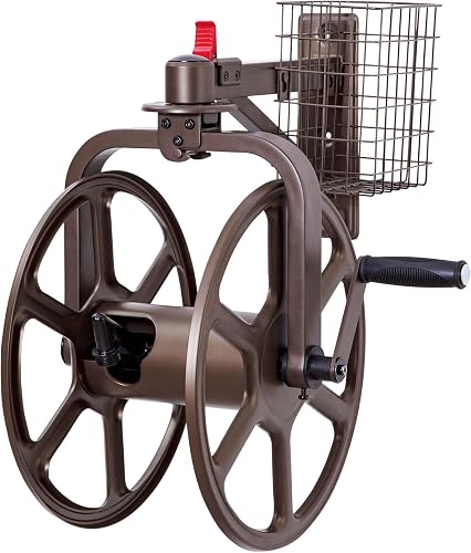 Liberty Garden Single Arm Navigator 125' Hose Reel with Pull Up Latch, Bronze