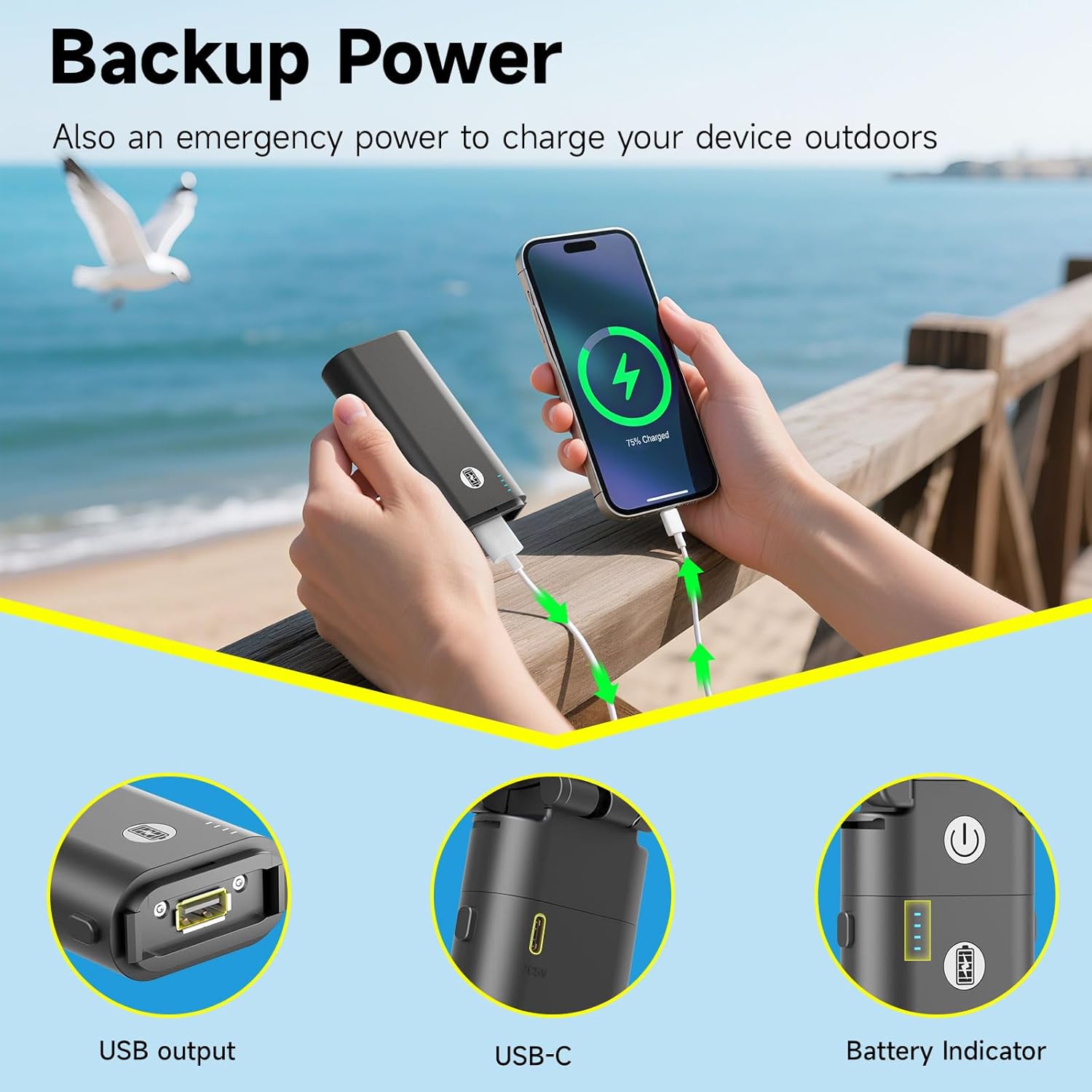 HandFan 10400mAh Powerful Handheld Fan, 40Hrs Long-Lasted Hand Fan Rechargeable, Mini Personal Fans Foldable, Heavy Duty Battery Fans Portable for Travel Beach Concerts Cruise Makeup(Blue Blade) - Image 4