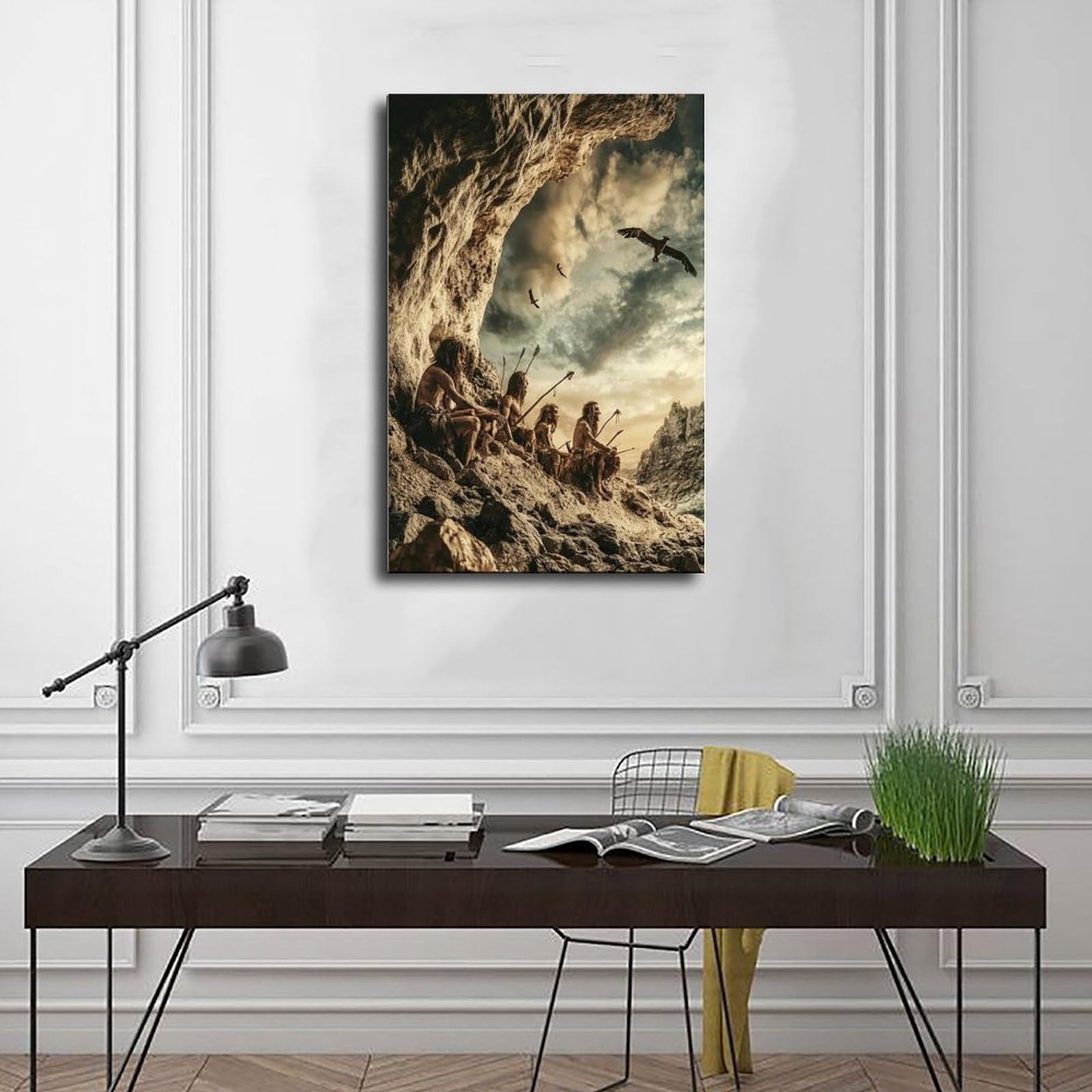 Kunstdruck auf Leinwand, Motiv: Steinzeitjäger und Sammler, Schlafzimmer, Dekoration, Landschaft, Büro, Raumdekoration, Geschenk, 61 x 91,4 cm (L x B)