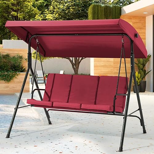 Columpio de patio de 2 asientos, columpio al aire libre con cojines extraíbles, toldo ajustable para patio trasero, porche, jardín, asiento de tela,