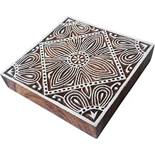 5 Inch Jaipuri Large Wooden Stamp Square Floral Pattern Big Printing Block