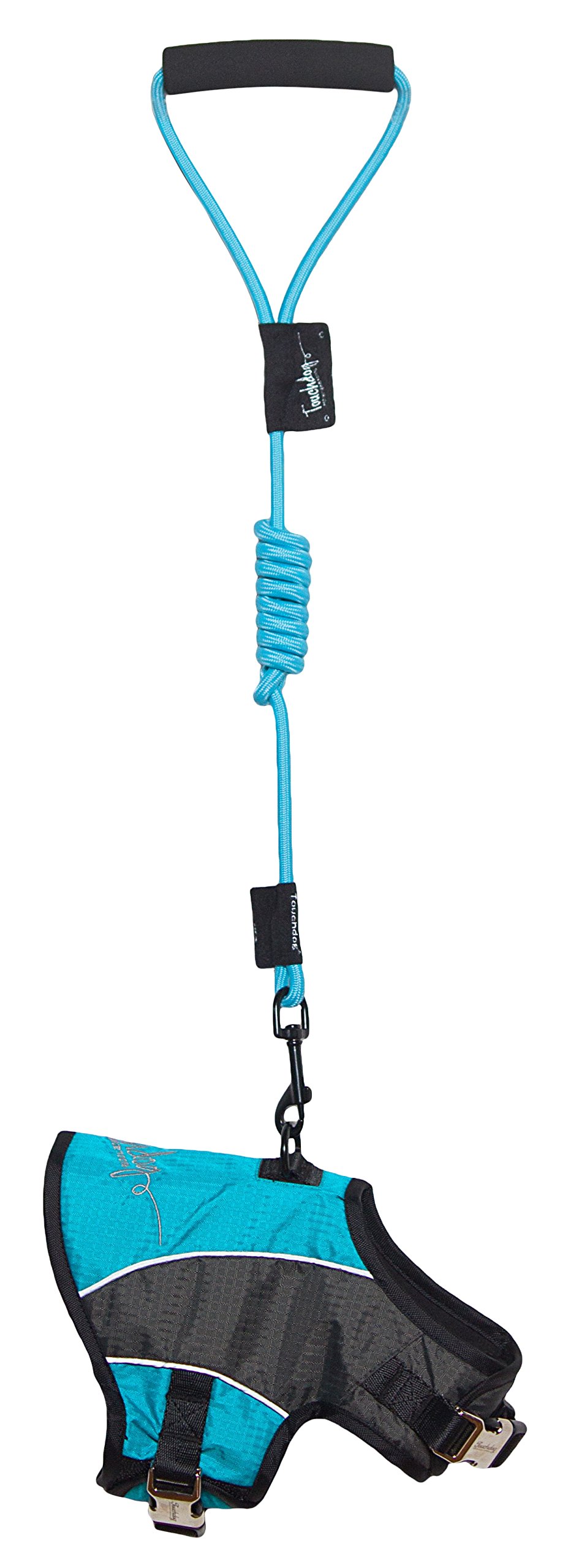 TOUCHDOG 'Reflective-Max' 2-in-1 Premium Performance Adjustable Pet Dog Harness and Leash Combination, Medium, Turquoise Blue, Charcoal Grey