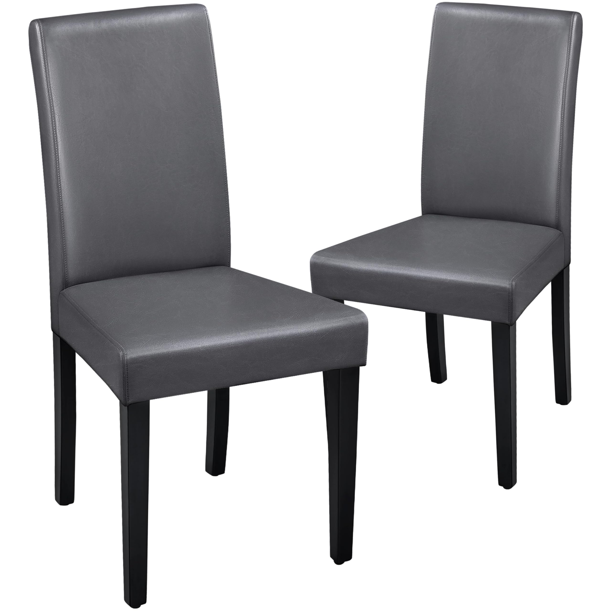 Yaheetech Modern Dining Room Chairs Set of 2 Faux Leather High Back Padded Kitchen Chairs W/Adjustable Solid Wooden Legs for Home and Restaurants, Grey
