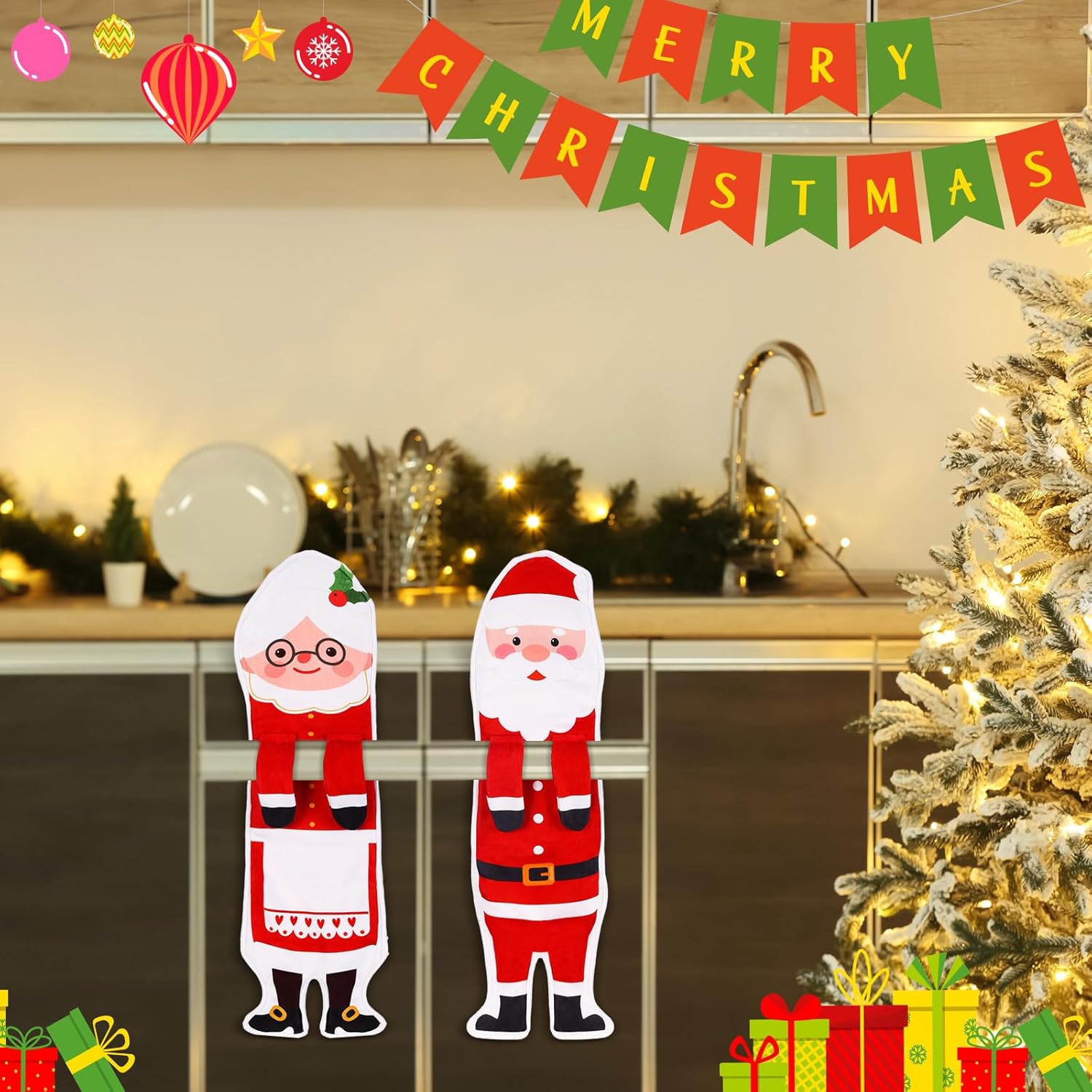 2 Pcs Christmas Santa and Mrs. Claus Hand Towels for Bathroom Kitchen Funny Decorative Face Towels Hanging Washcloths Bar Decor for Housewarming Gifts Decor, 24 x 6 Inch - Image 5