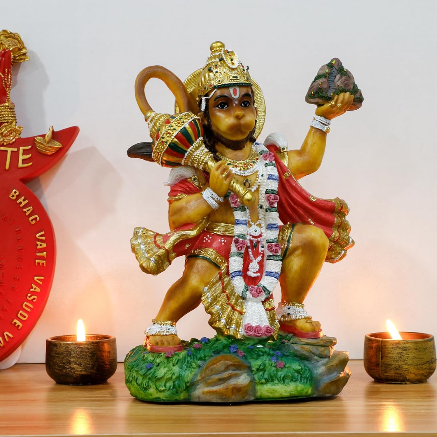 alikiki Hindu God Flying Hanuman Statue - 9.2”H Jayanti Murti Pooja Diwali Gift for Indian Friend Family Altar Puja Item Home Office Temple Mandir Shrine Yoga Meditation Spiritual Decoration