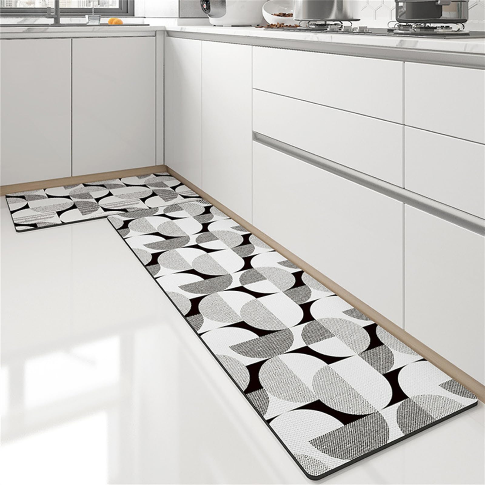 KüChenläUfer KüChenmatte 45x120cm, KüChenteppich Waschbar rutschfest, Teppich LäUfer Flur FußMatte Badematten, Wasser öL Aufnehmen Teppich KüChe Set für KüChe Wohnzimmer, Badezimmer Round