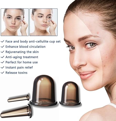 Miniatura 5 de Juego de 4 piezas de terapia de ventosas de silicona orgánica, tazas de ventosas faciales de diferentes tamaños, potencia de succión experta para un