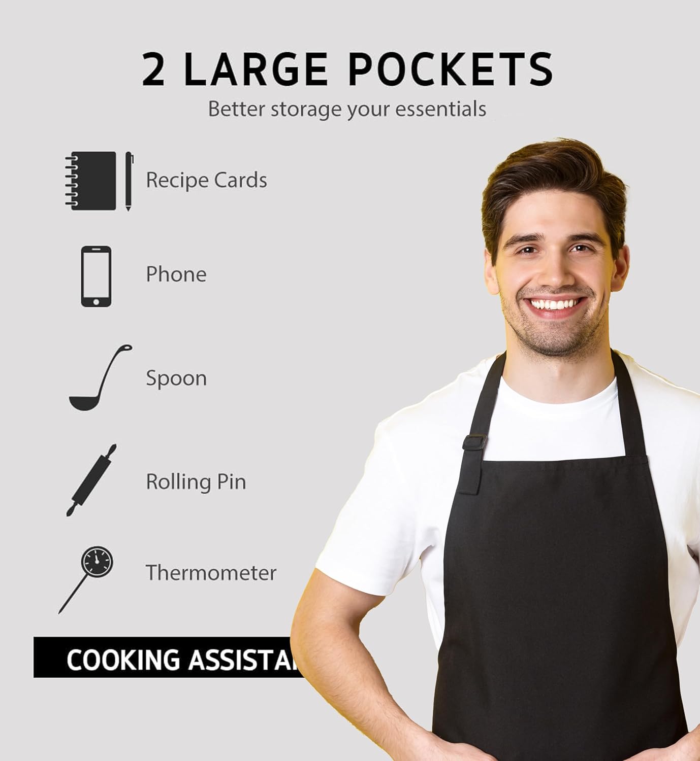 Adjustable Bib Apron - Pack of 12 Unisex Aprons for Men - Black Aprons with Pockets