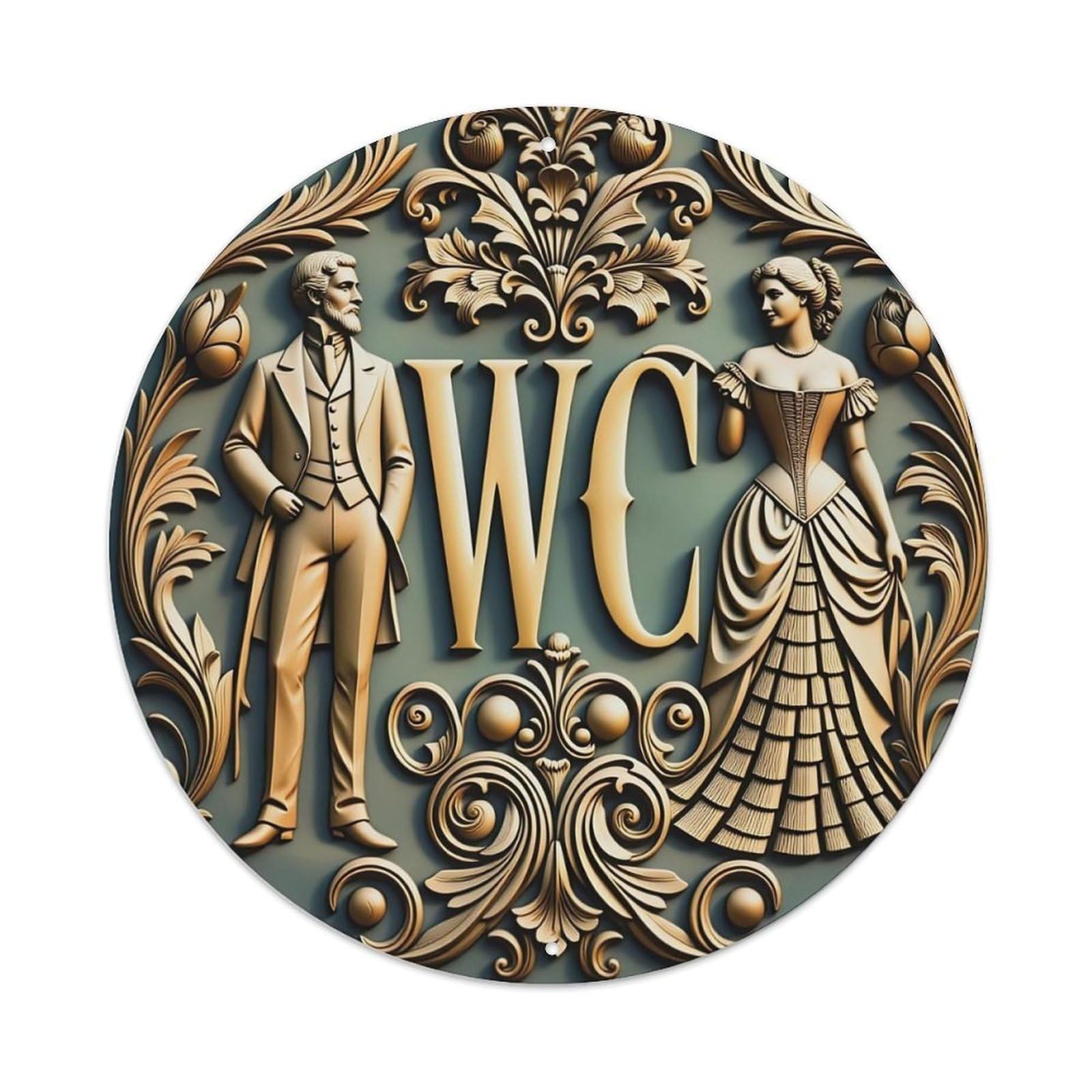 Golden Ornate Victorian WC Metal Tin Sign