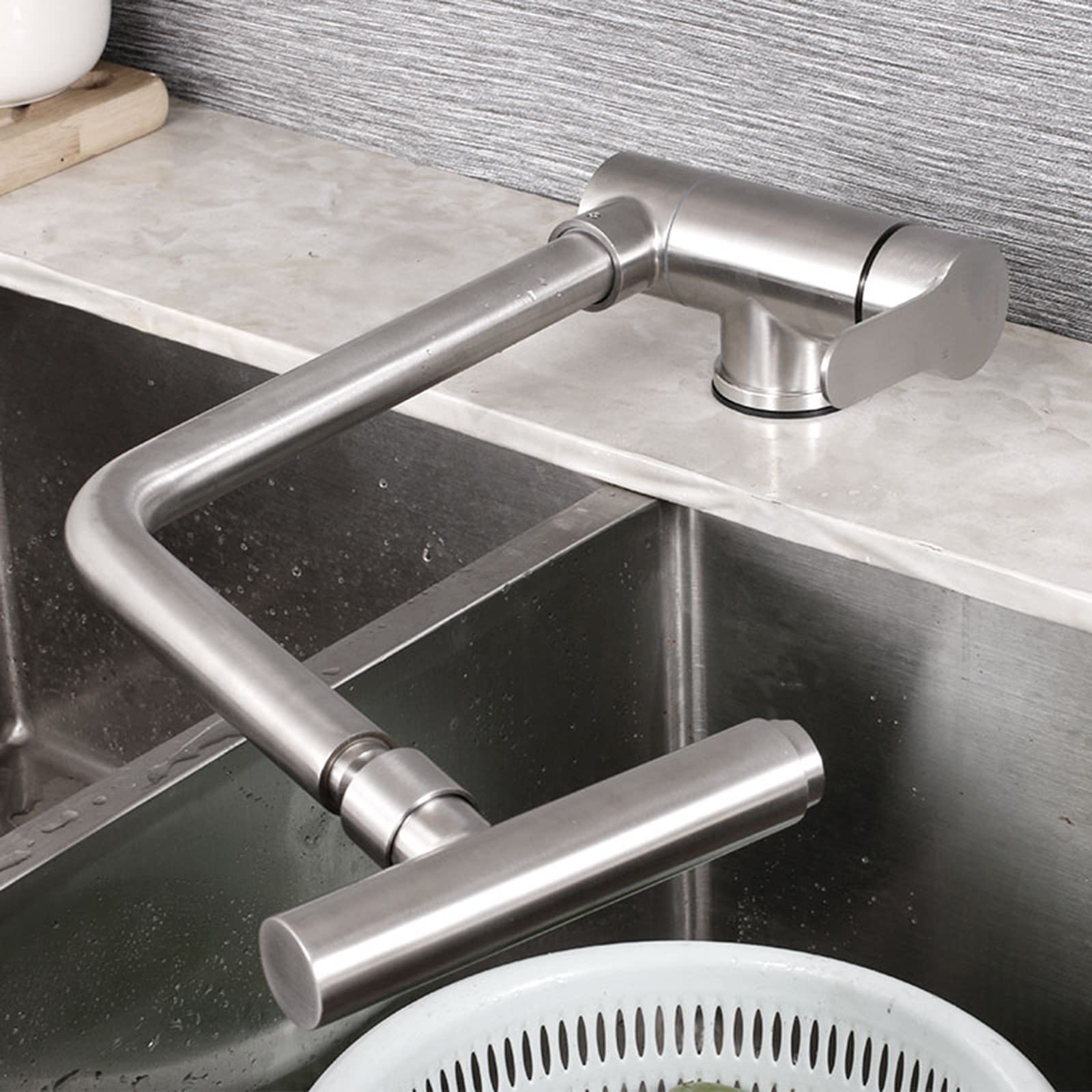MXXQRHF Stainless Steel Kitchen Mixer Tap - 360° Rotating ng Sink Faucet for Inside Window, Brushed Finish, Single Hole Vegetable Basin Taps