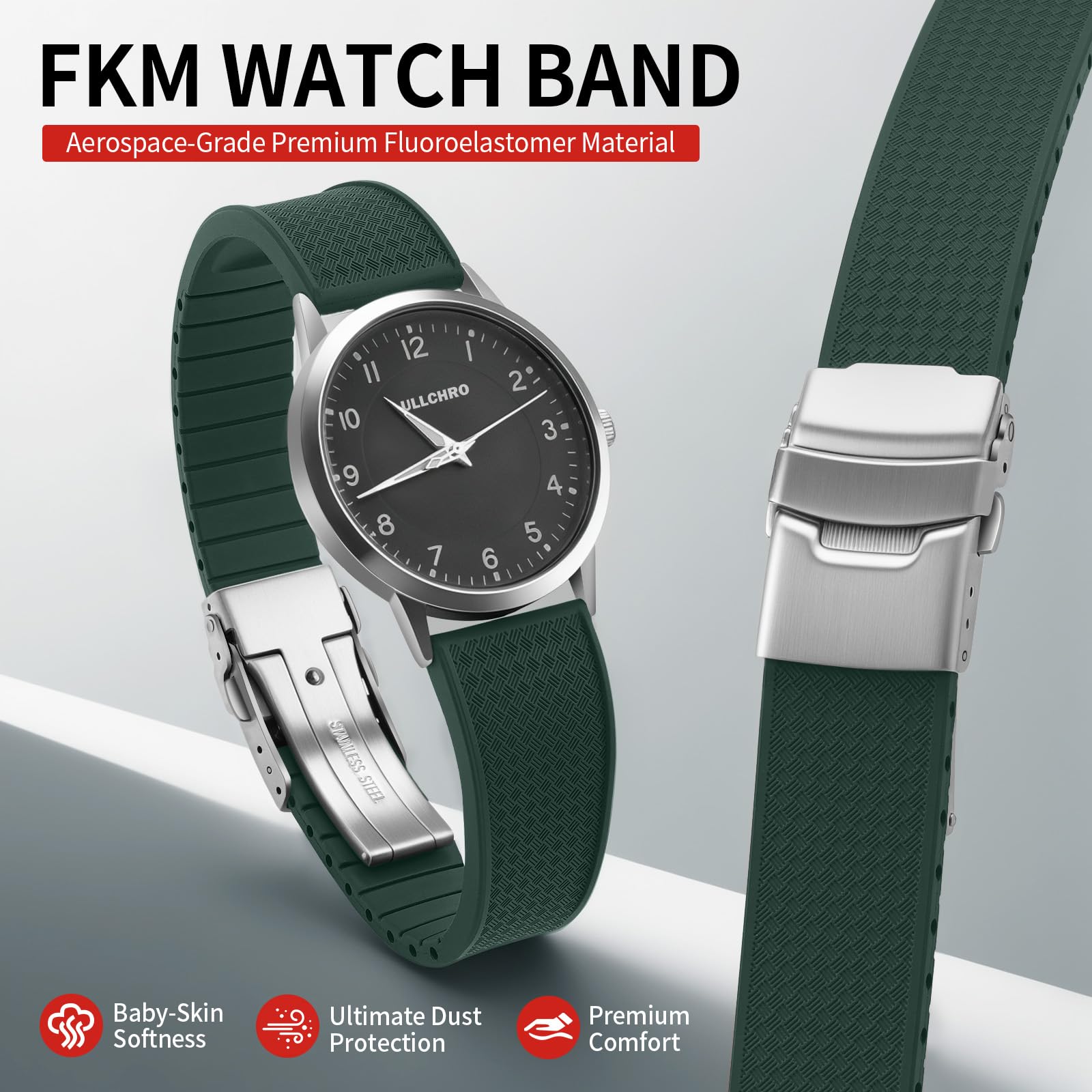 ULLCHRO Silicone Watch Band Quick Release Strap FKM Waterproof Watch Bands for Men 20mm 22mm Replacement Strap Sport Rubber Watchband