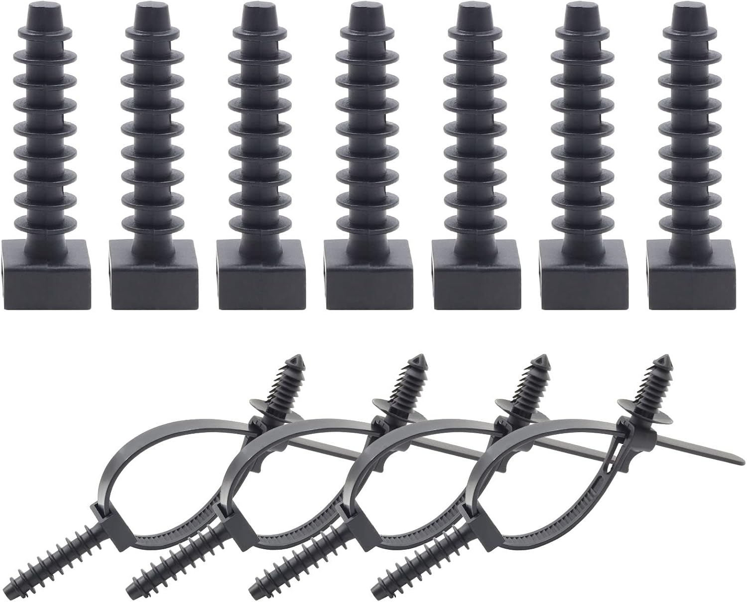 Biqing push mount zip ties Nylon,auto zip ties push mount Threaded head cable tie for Wire Tying Black 30pcs