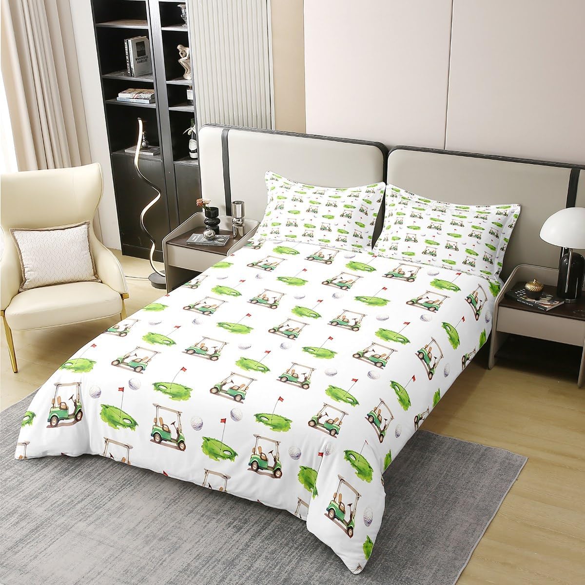 Erosebridal Golf Print 100% Cotton Duvet Cover Twin Size Carts Bedding Set for Kids Boys Girls Golf Hole Ball Games Entertainment Comforter Cover Leisure Ball Games Green Bedclothes