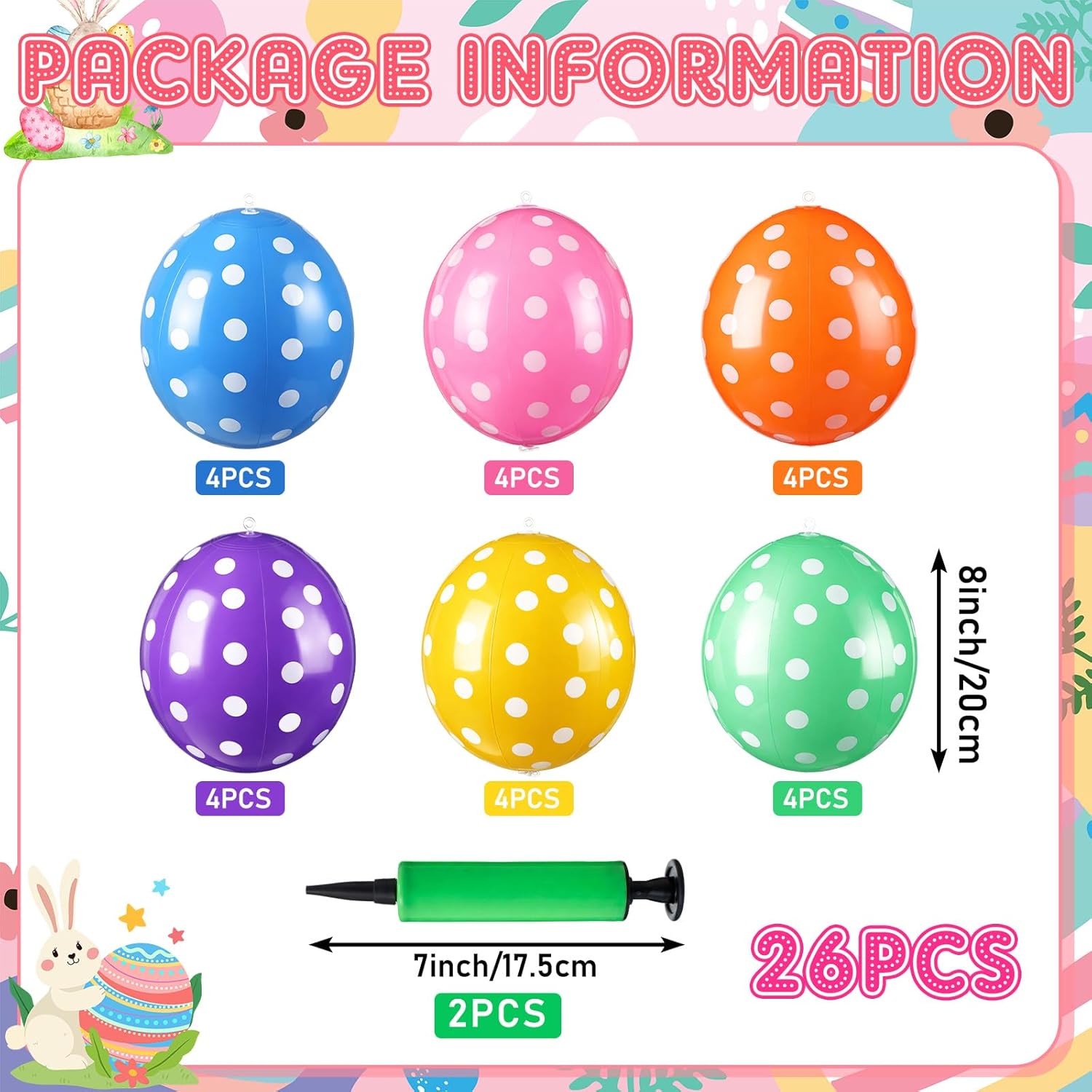 24 Pcs Easter Inflatable Eggs Outdoor Decorations with 2 Pumps 8 Inch Small Easter Inflatable Egg Ornaments 6 Vibrant Colors for Egg Hunts, Yard, Garden, Lawn, Party, Outdoor Decor