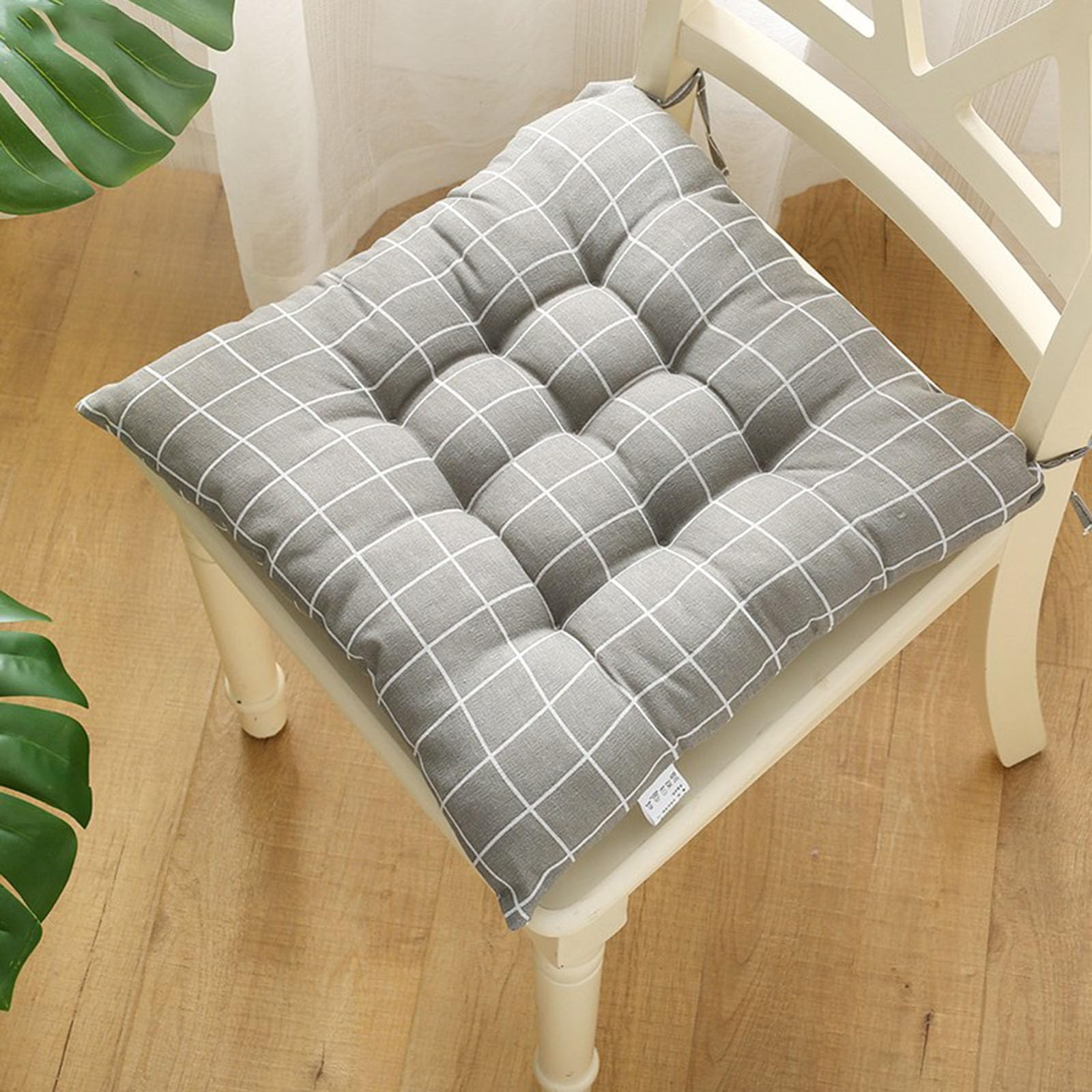Velvet Chair Cushions for Dining Chairs, Set of 1 2 3 4 5 6,Seat Pads for Kitchen Chairs with Ties,40cm*40cm(15.7in*15.7in) (4, Light Plaid, 15.7in*15.7in)