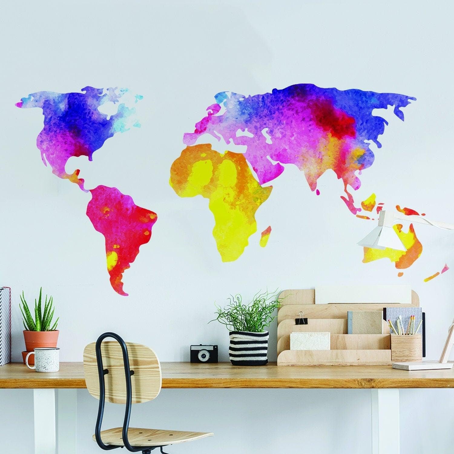 Mapa świata naklejka ścienna - naklejka do sypialni pokoju zabaw dla chłopców mural dekoracja 94 x 52