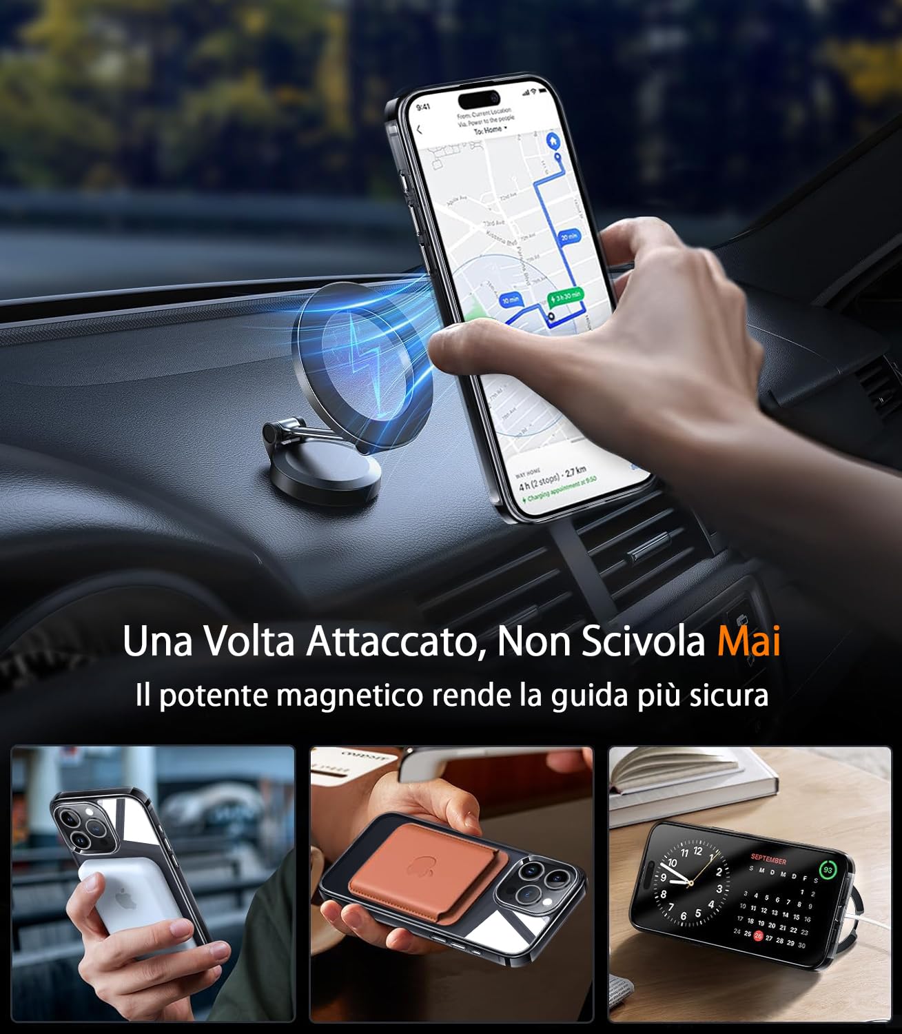360° Girevole Supporto Magnetica Cover per iPhone 16 Pro [Stabile CD Anello Supporto per MagSafe] [N.1 Potenza Magnetica & Protezione Militare] Custodia Protettiva Antiurto Sottile, Nero