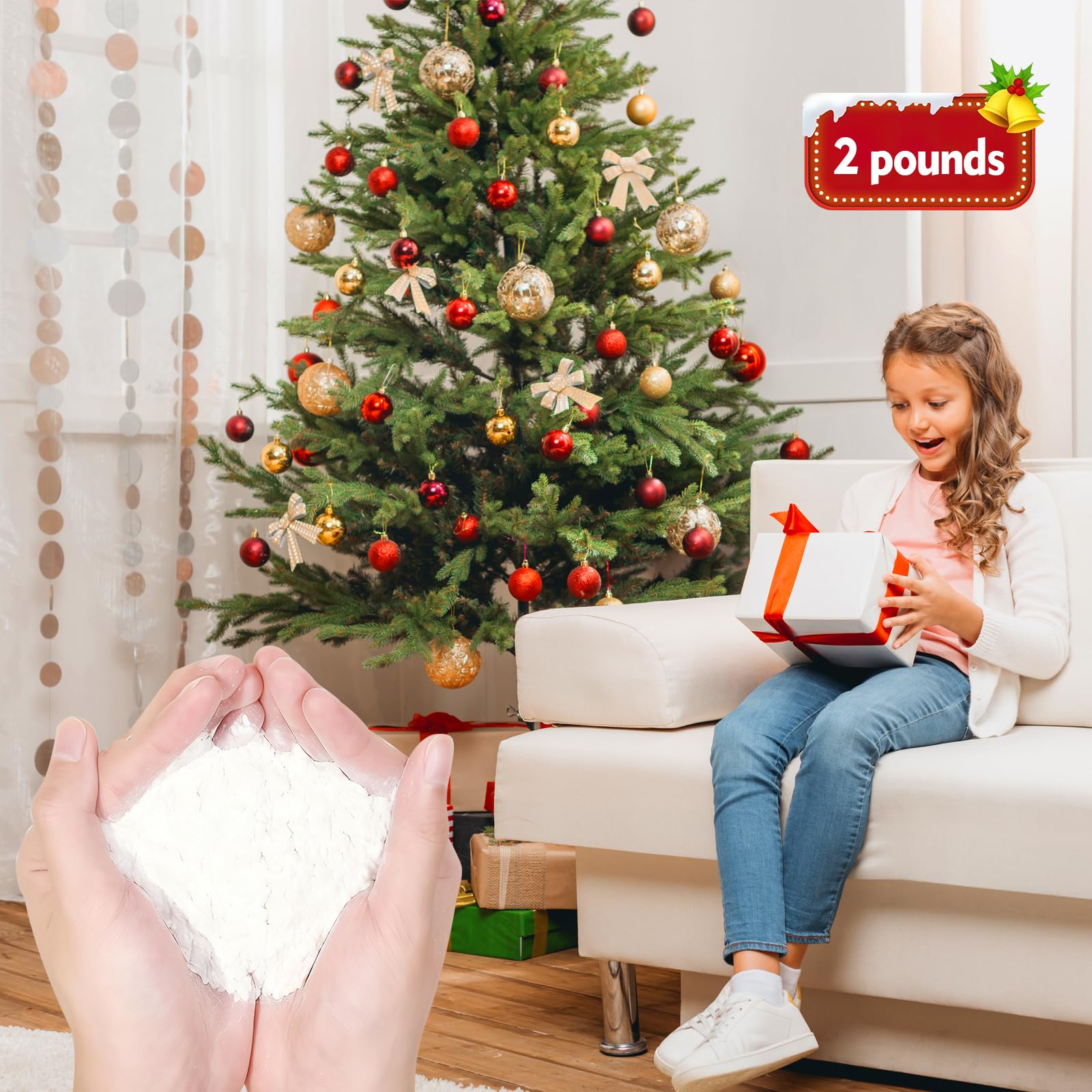 Neve Finta per Albero di Natale 907 g - Neve Finta Realistica e Soffice, Decorazione Invernale per Alberi di Natale, Corone, Composizioni Floreali e Progetti Fai da Te | Decorazione Natalizia Bianca