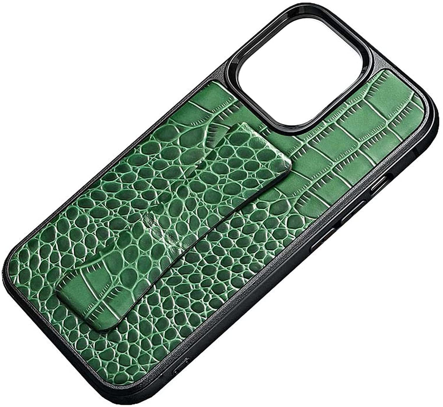 Housse iPhone 13 Mini vert crocodile avec bracelet horizontal vertical