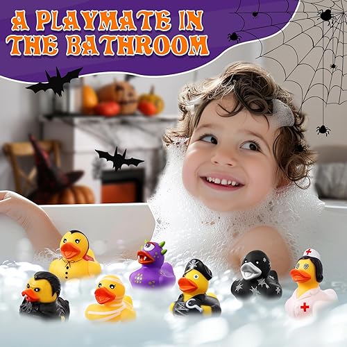 Miniatura 5 de 48 patos de goma de Halloween a granel con bolsa, suministros de recuerdos de fiesta de Halloween, bolsas de regalos de Halloween, rellenos de