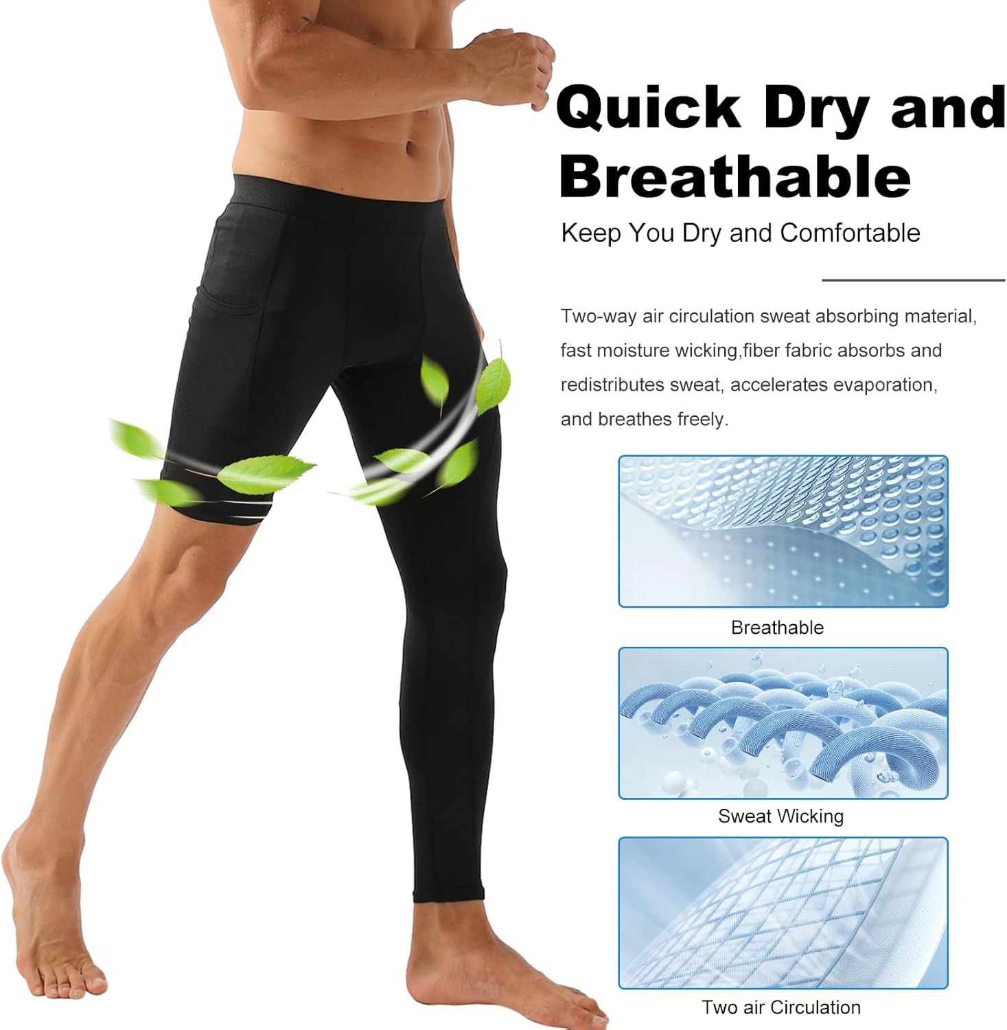 Men's Compression Pants 2-Pack - One Leg Basketball Running Tights, Athletic Base Layer Leggings for Training & Gym - Image 3