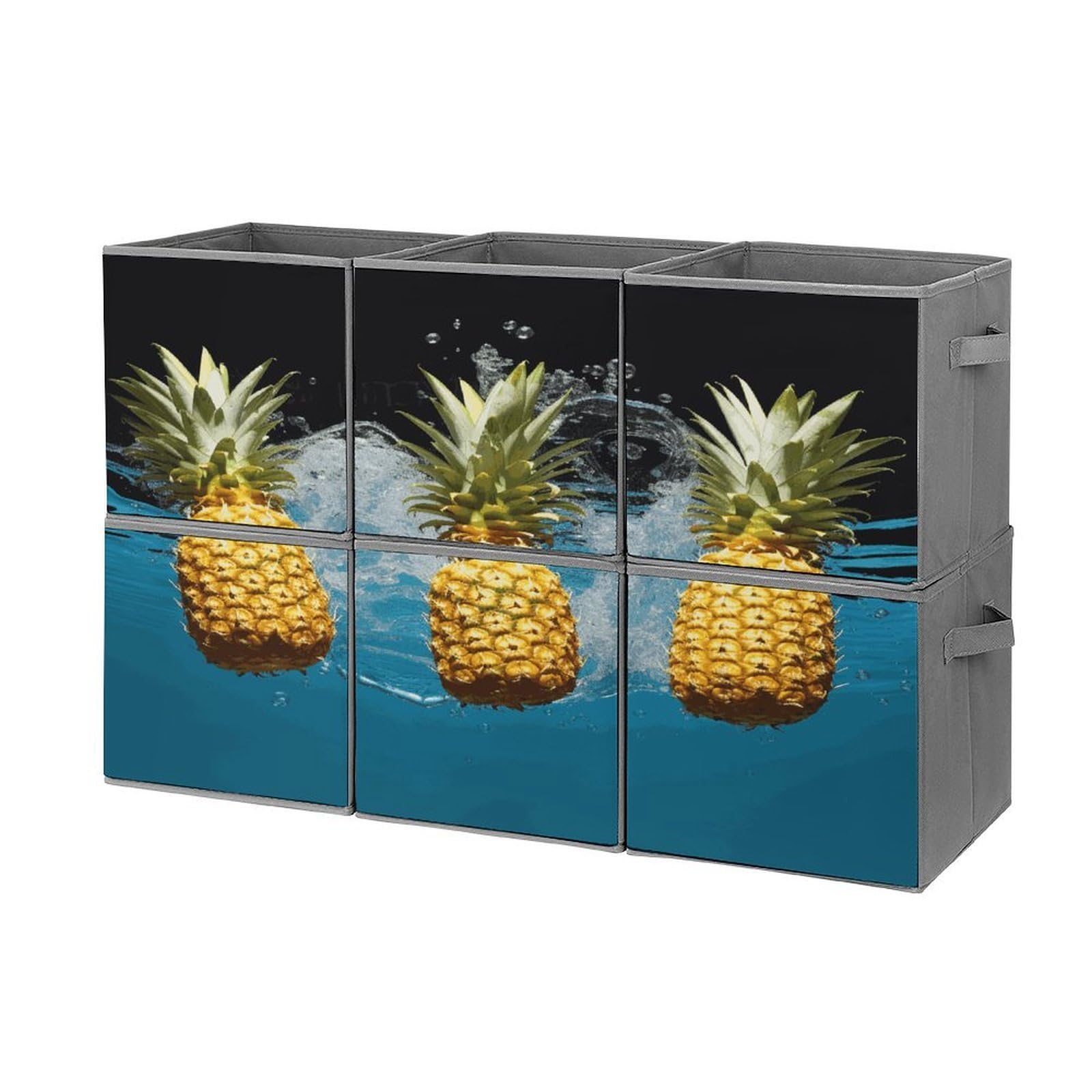 Fekiloot Style Fresh Pineapples1 Storage Bin For Foldable And Handles,Closet Organizer Of 6-Pack Stackable,Storage Box For Living,Room, Office,Bedroom,Closet